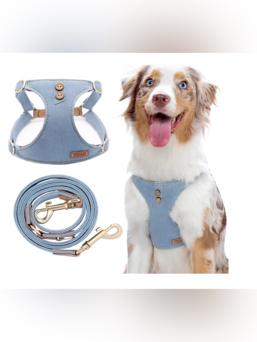 Puppytie Denim Dog Harness & Leash Set NWT Size L Adjustable Soft Pet Walking Se